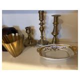 Brass, candlestick holders, planter, etc.