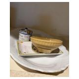 T G Green Yellow Ware Egg Separator- english, etc