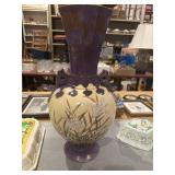 Lg antique purple vase, pottery hand painted
