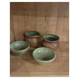 Pottery, cream and pitcher and saucers -clarke