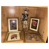 Victorian ceramic figurine and four small pictures