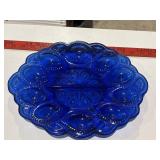 L.E. Smith Moon and Star Cobalt Egg Plate
