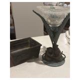 Bronze(?) monkey candle holder and planter