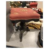 Antique piano stool cast iron feet - needlepoint