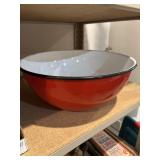 Lg 16 inch red enamel ware bowl