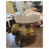 Vtg brass wall lamp with hand, painted milk,