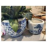 Blue and white planters