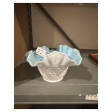 Vtg Fenton Turquoise/white Hobnail nut/candy bowl