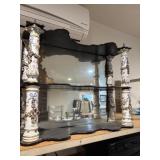 Antique ebonized wood wall shelf Meissen porcelain