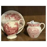 Red transferware - English and Staffordshire(?)