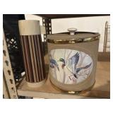 Vintage ice, bucket, and thermos