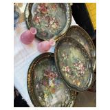 Victorian trays and pink glass vases (one chipped)
