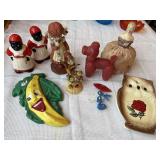 Vintage figurines, pincushion salt and pepper,