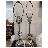 Vtg lamps, glass, brass, porcelain roses