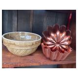 USA, pottery batter bowl, and copper Jell-O molds
