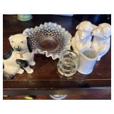 Staffordshire style dog, Fenton bowl, Fitz and