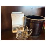 White pottery, match holder, crock, Kellogg,