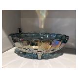 VTG Indiana Carnival Glass Blue Grapes Footed bowl