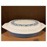 Vintage Pyrex Blue Ivy Divided Casserole Dish