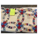 Vtg hand sewn wedding ring quilt 68" x 80ï¿½