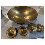 Brass napkin rings and bowl