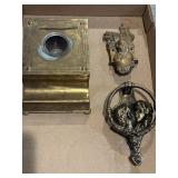 Brass door knockers, ink well
