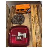 Coca-cola ruler, carved dog head, ashtray, etc