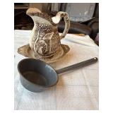 Bowl and pitcher set , enamelware ladle