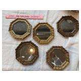 5 small gold mirrors