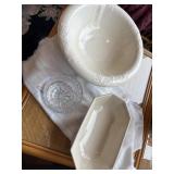 Longaberger bowl,  ironstone bowl cut glass bowl