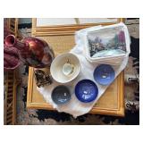 Pottery bowls, Thomas Kinkade bowl, plates,