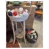 Wicker baskets with ornaments and hooks