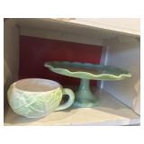 Jadeite cake plate and cabbage mug