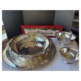 Silver plate bowls, platter and serving desert set
