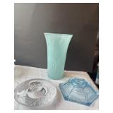 Libby vase, orrefors and blue candle holders