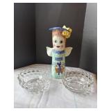 Ganz head vase and Fostoris bowls