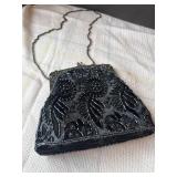 Vtg Navy beaded purse