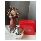 Santa figurine and FAO swartz silver plate bank