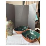 Terra-cotta serving dishes and decorative vase