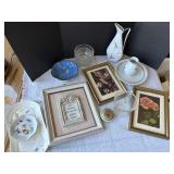 Hot dishes, painted door knob, prints, etc.