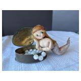 Vintage Bradley mermaid doll/brass clam