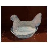 Blue slag glass Hen On Nest