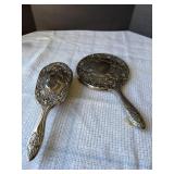 Silver plate vanity mirror and brush