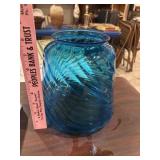 Fenton? Blue swirl lamp shade. Flaw in glass. N