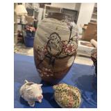Large pottery vase with bird, Pig planter, rabbit