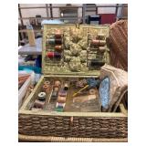 Vintage sewing basket and notions