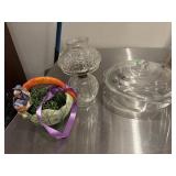 Vtg oil lamp, Dept 56 basket,etc