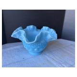Fenton Olde Old Virginia  Blue Milk Ruffled Bowl