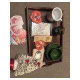 Vintage valentines, green dishes, vintage tree