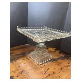 Lrg heavy glass square cake plate